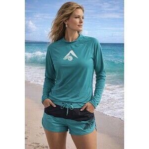 Kanu Surf Women's Solid Blue UPF 50+ Long Sleeve Swim Shirt Rashguard Sz L